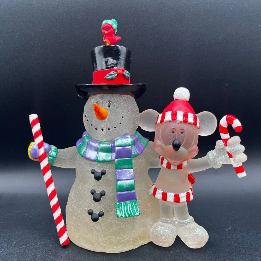 Disney Snowman Mickey Mouse Christmas Figurine Frosted Acrylic Holiday 6.75
